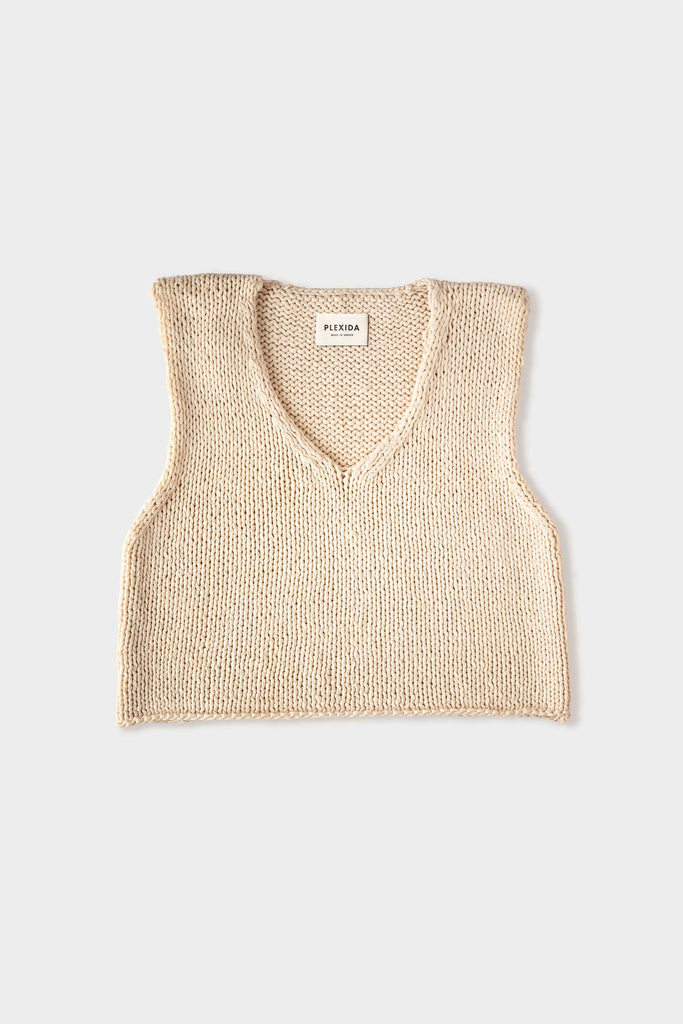 Cotton v neck knit vest in off white