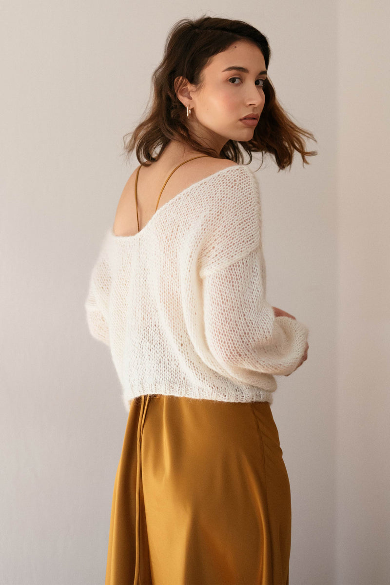 Brushed Mohair Deep V-Neck Top main image 1