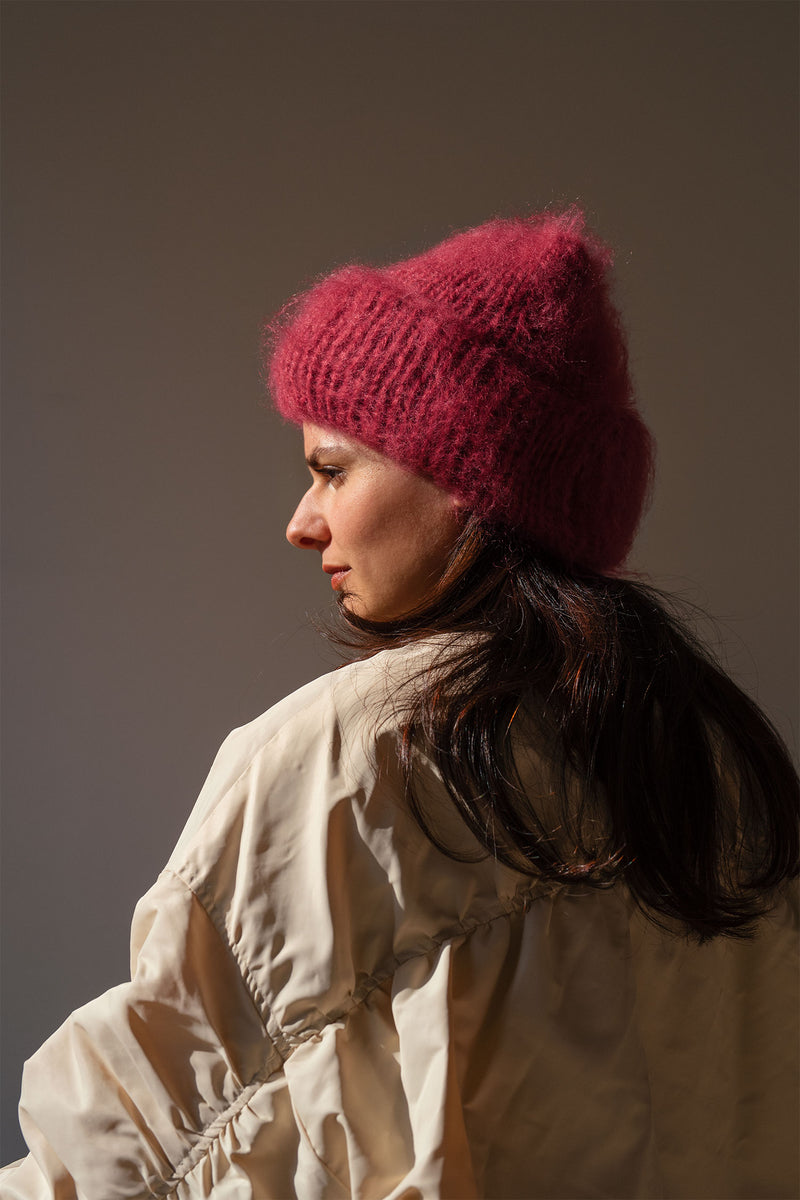 Brushed Mohair Beanie in Cerise – Plexida Knitwear