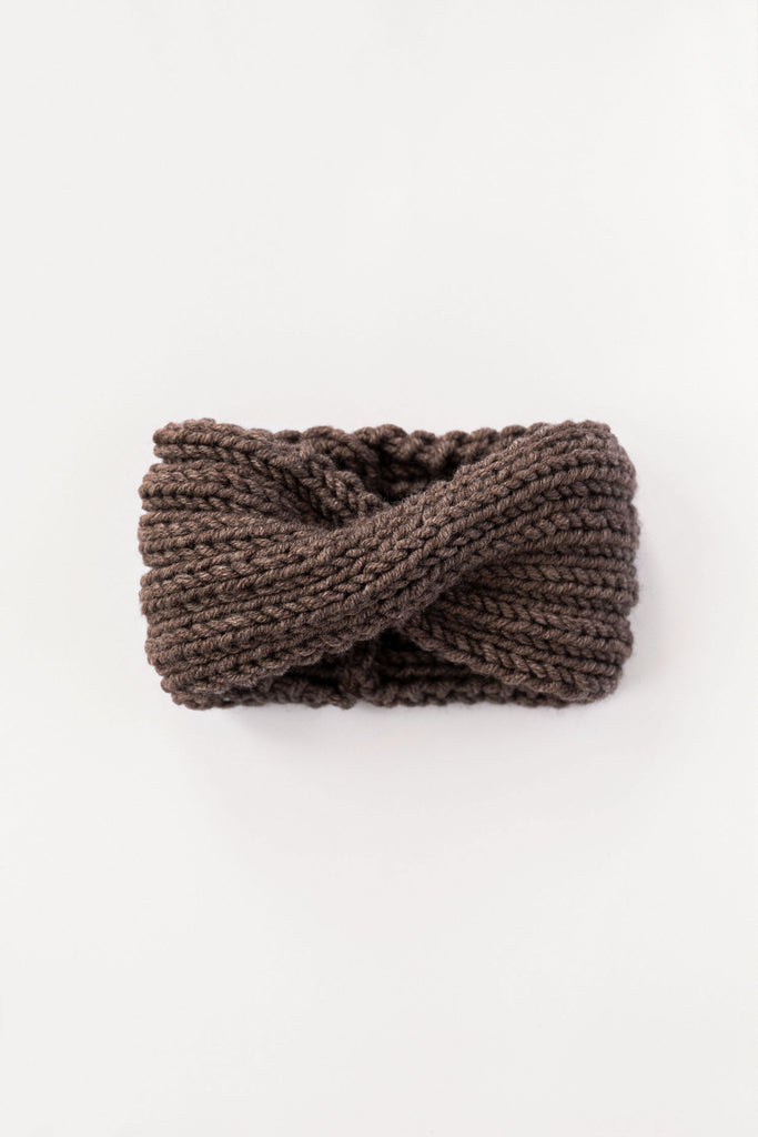 Hand knit wool headband in light brown