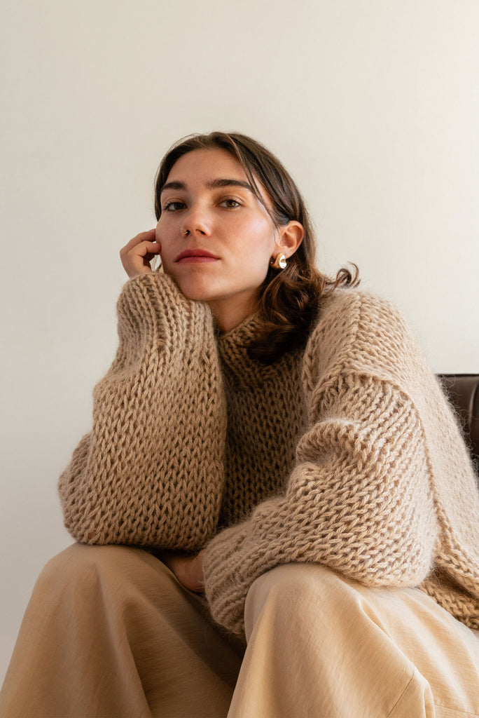 Beige chunky hand knit pullover