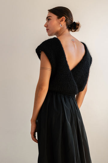 Black backless mohair top