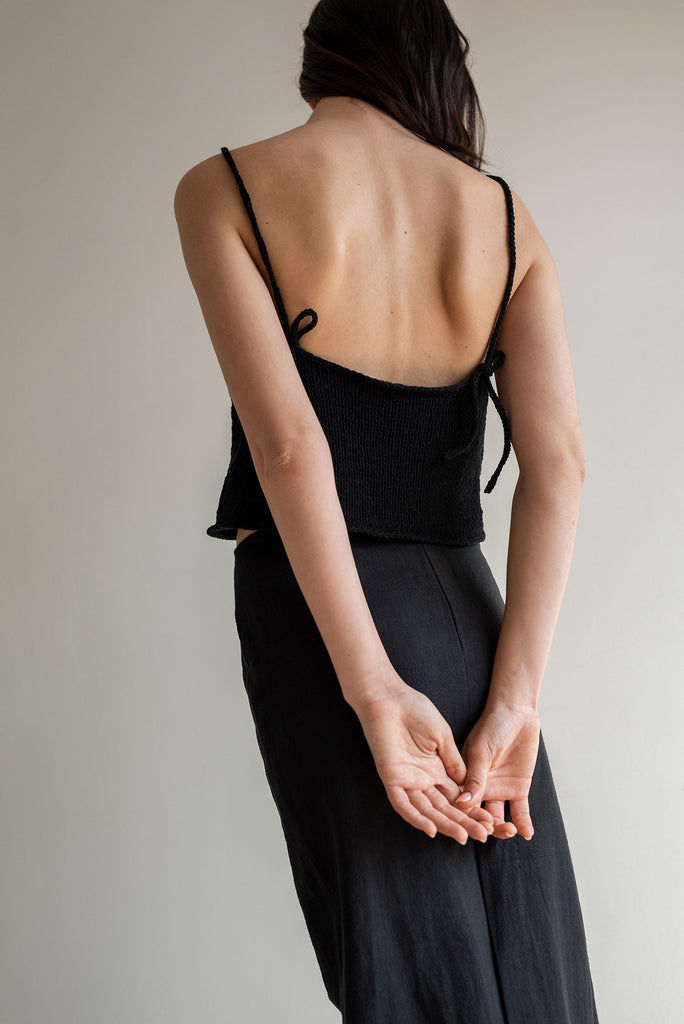 Black open back tank top