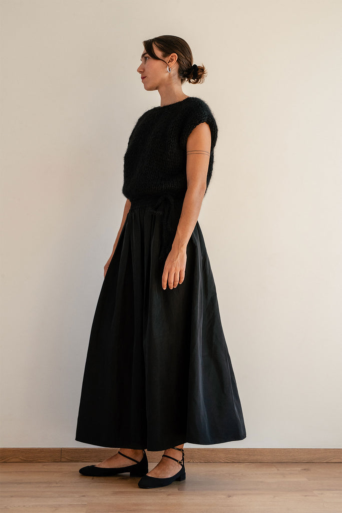 black sleeveless mohair top