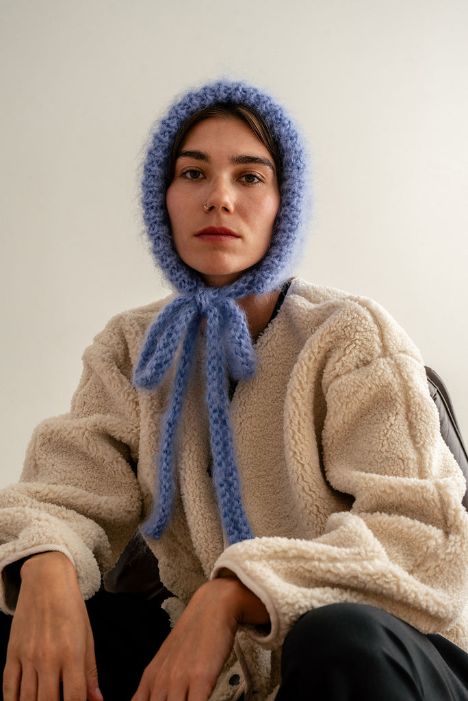 Blue mohair bonnet womens