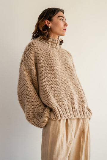 Boxy hand knit mohair sweater in honey