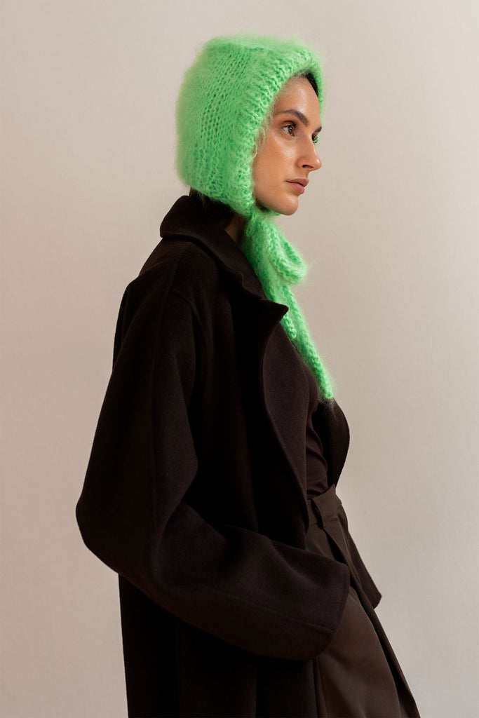 Bright green womens mohair bonnet