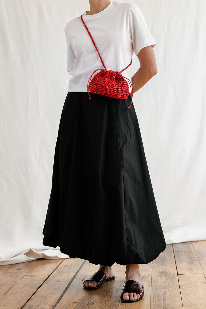 Bright red raffia mini bag