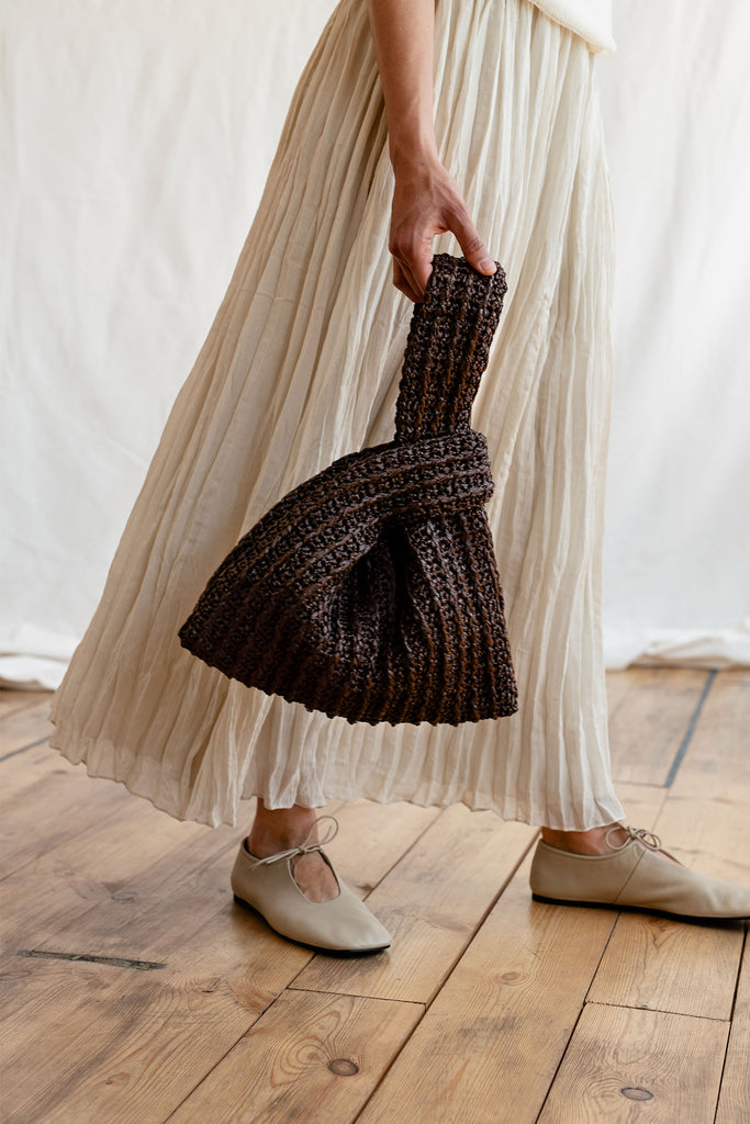 Brown raffia Japanese knot bag