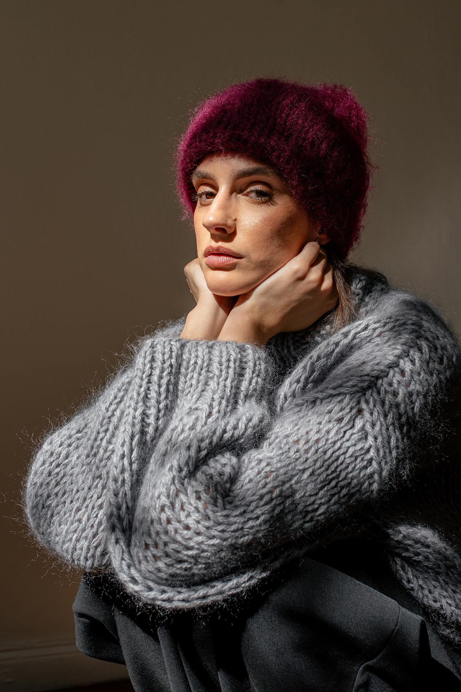 Brushed Mohair Beanie in Mulberry – Plexida Knitwear