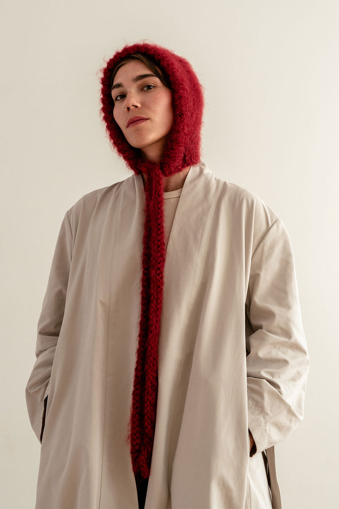 Brushed mohair bonnet in berry