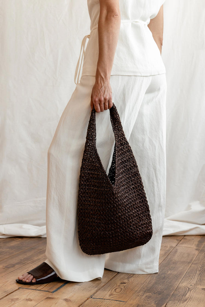 Chocolate brown raffia tote
