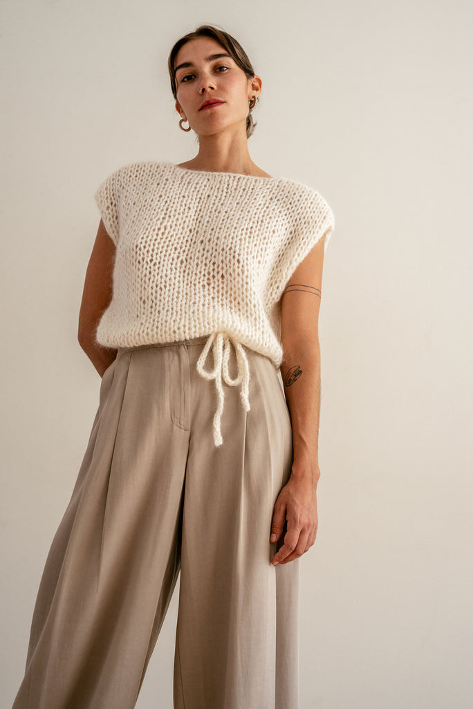 Cream sleeveless mohair top