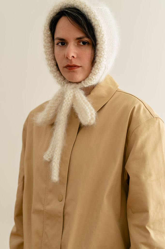 Cream white knit womens bonnet