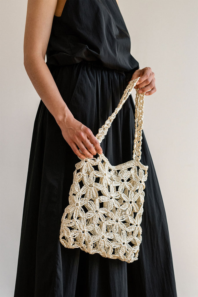 Crochet flower tote bag