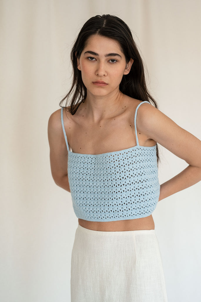 Crochet lace top in light blue