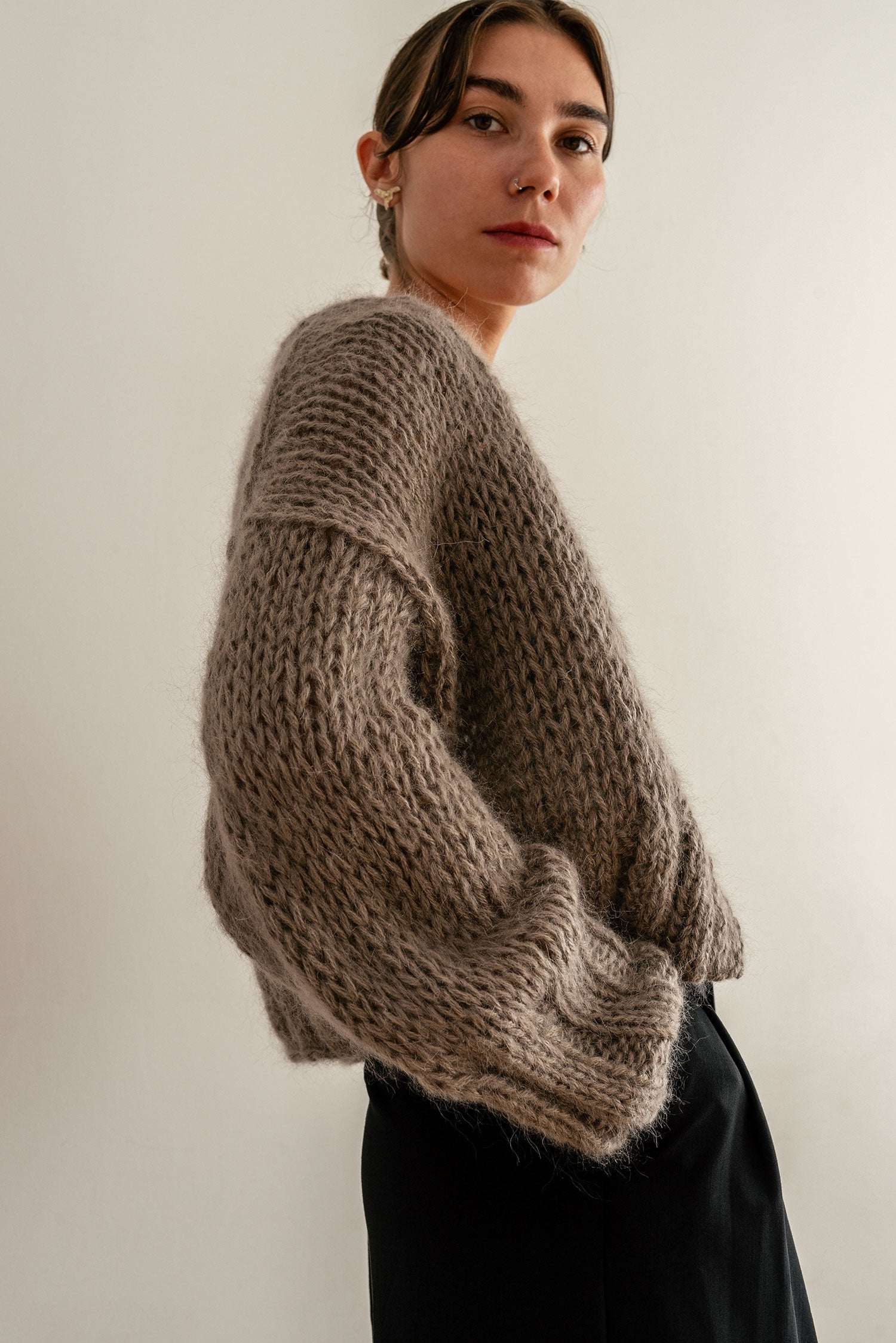 Cropped Mohair Cardi in Stone