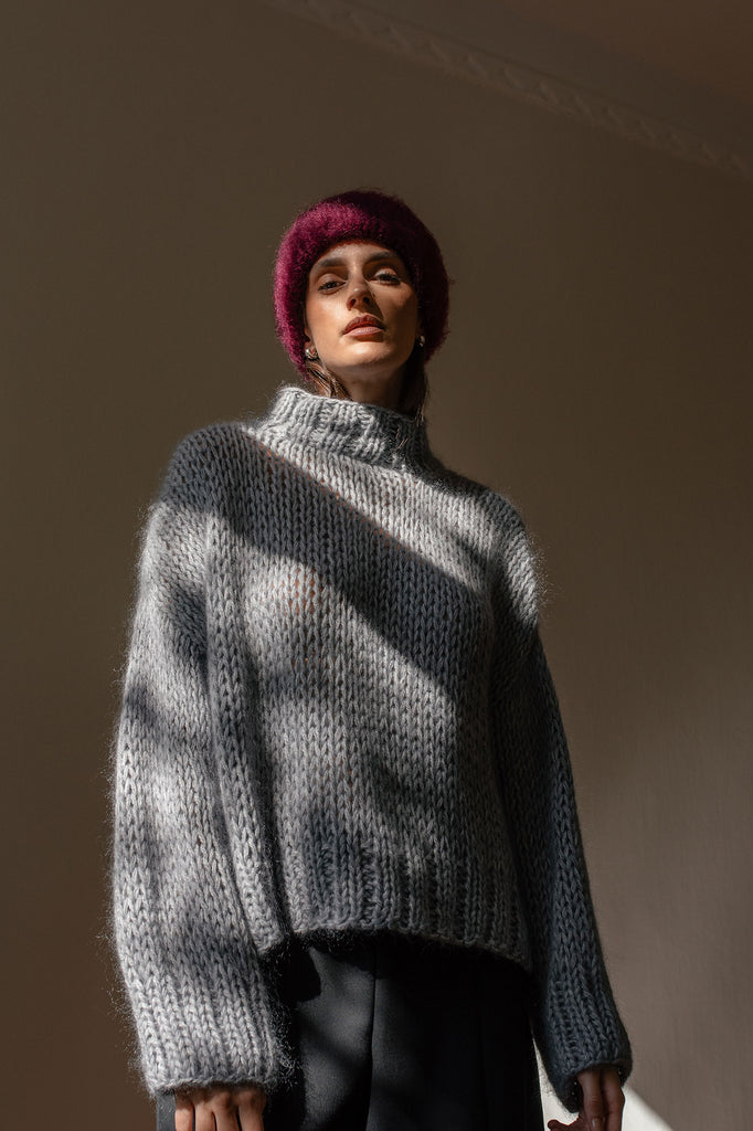Grey hand knit oversize mohair sweater
