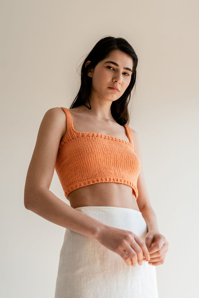 Hand knit apricot square crop top