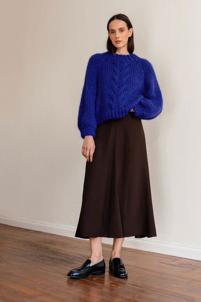 Hand knit mohair sweater in cobalt
