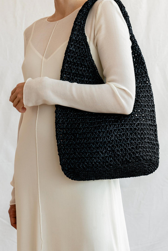 Handmade black raffia tote
