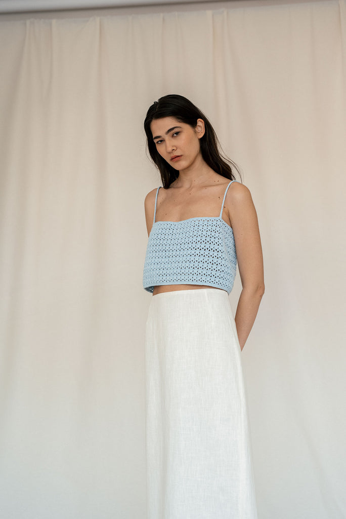 Handmade crochet top in baby blue color
