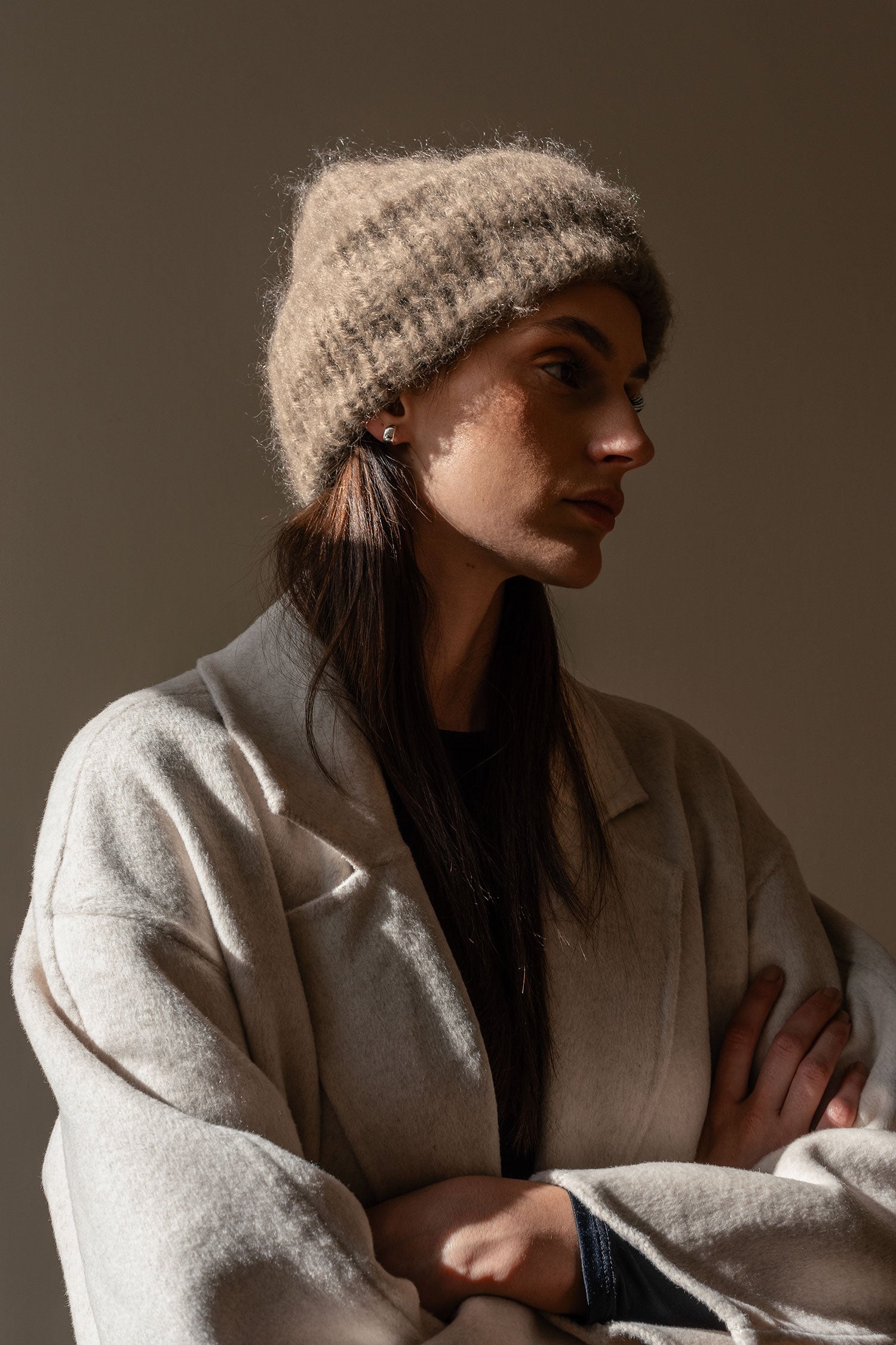 帽子 FUMIKA UCHIDA MOHAIR ALPACA BLEND BEANIE Brushed Mohair Beanie in Stone – Plexida Knitwear