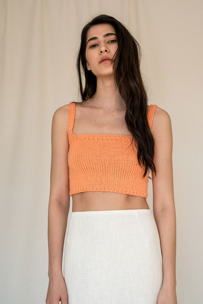 Knit square crop top in peach color