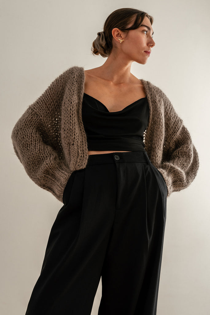 Light brown mohair knit cardigan