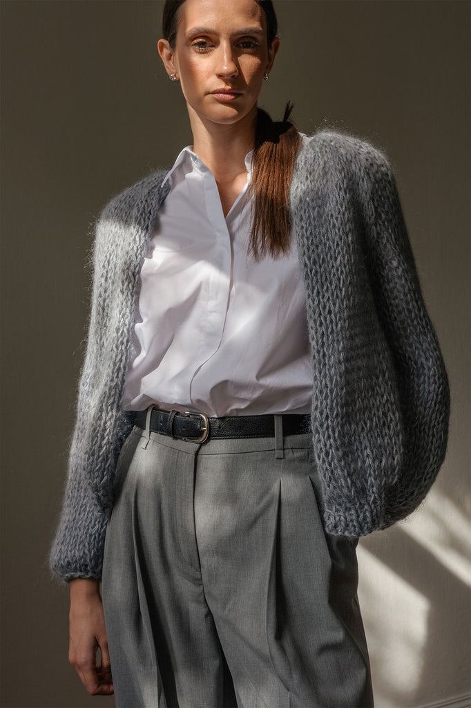 Light grey airy mohair bomber cardigan