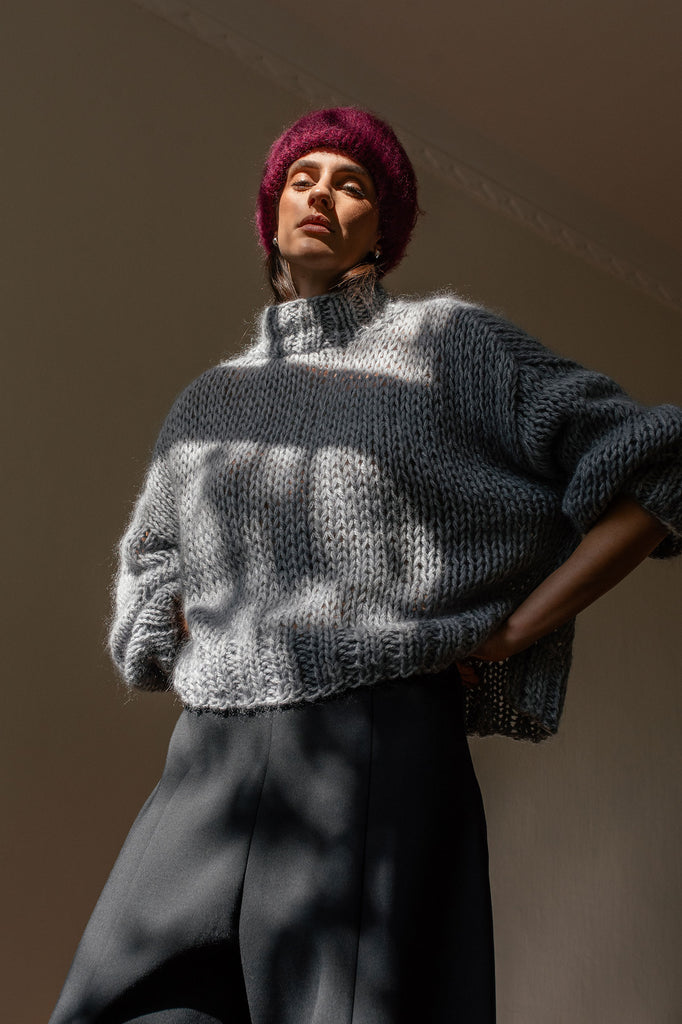 Light grey boxy mohair sweater