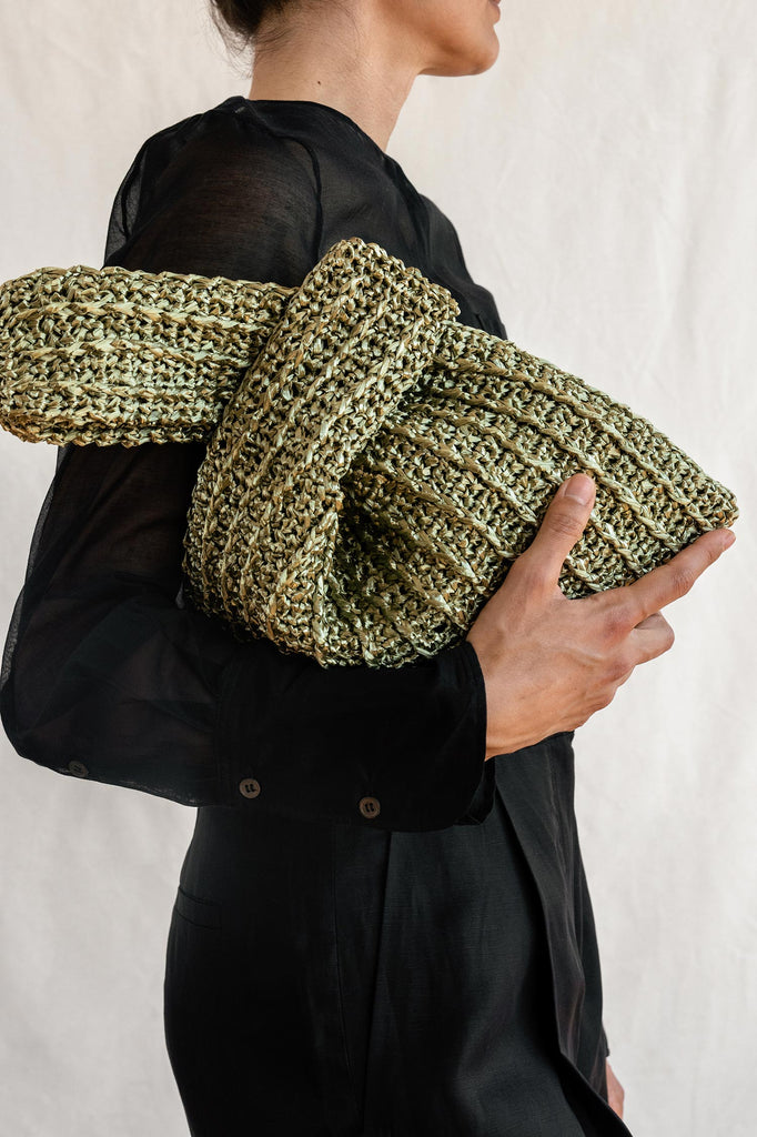 Oleva Rerego Bag Raffia Knot Bag in Olive – Plexida Knitwear