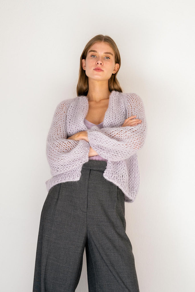 Lilac hand knit mohair bomber
