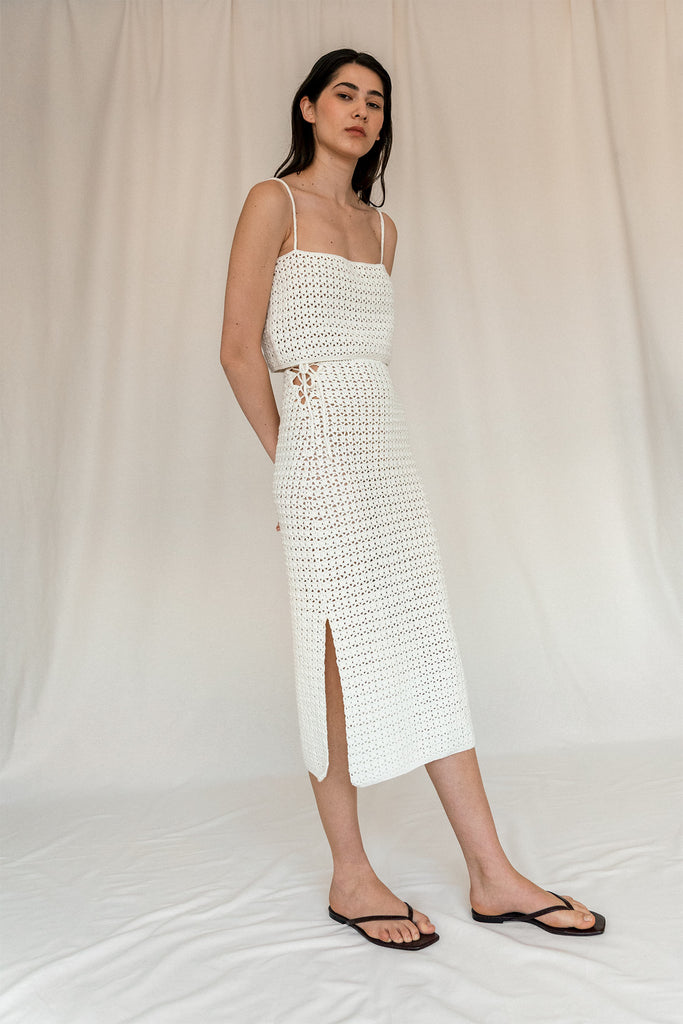 Maxi crochet skirt set in off white