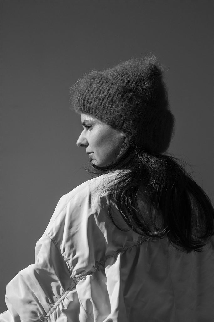 Mohair beanie black and white