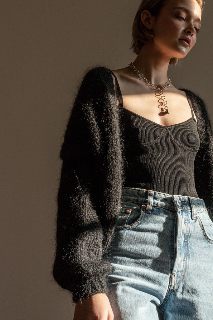 Mohair bomber cardigan in black