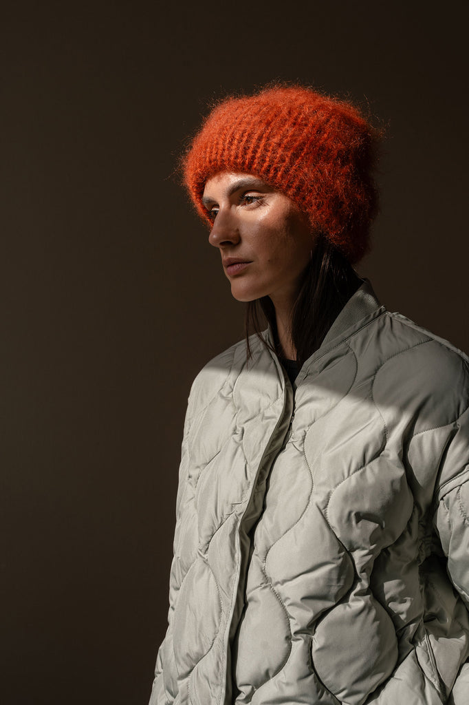 Mohair brushed beanie in rust