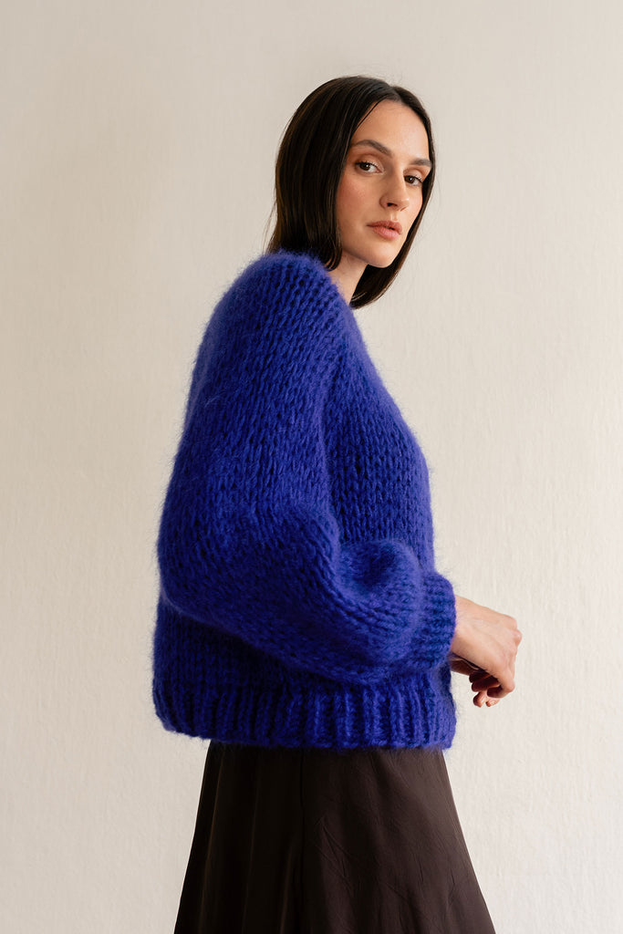 Mohair chunky sweater in cobalt blue