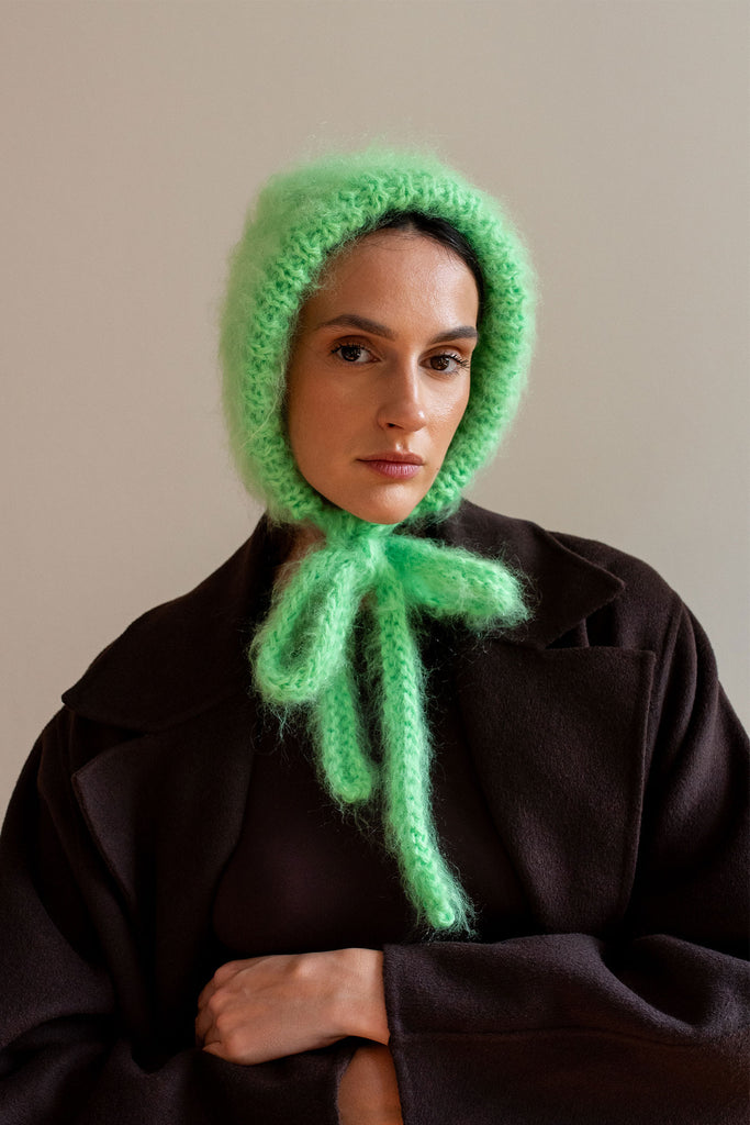 Neon green mohair bonnet