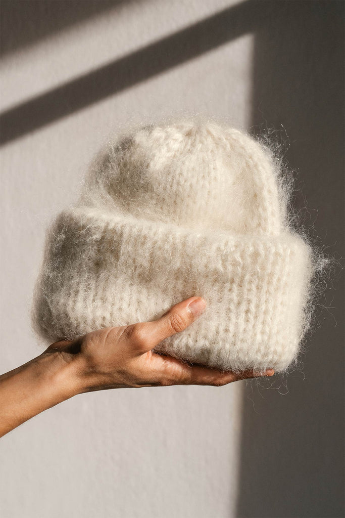Off white brushed mohair beanie