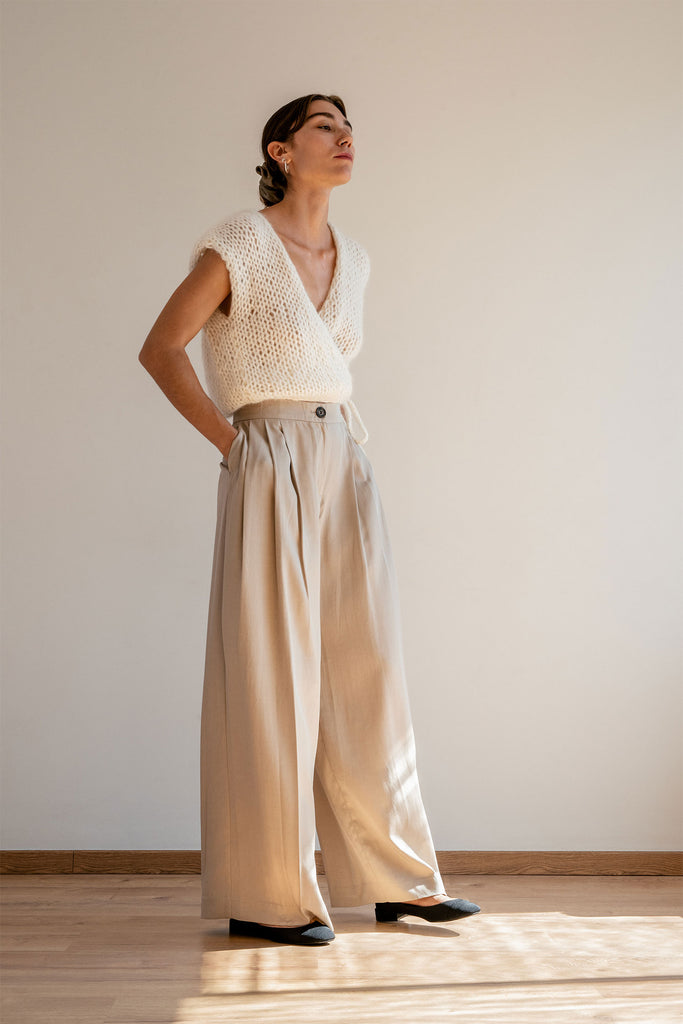 Off white deep v mohair top