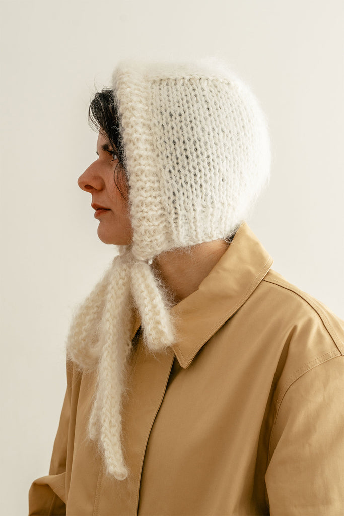 Off white mohair womens bonnet