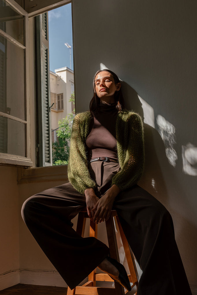 Olive green airy mohair bomber