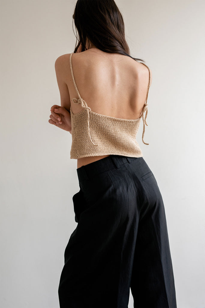 Open back cotton knit blouse