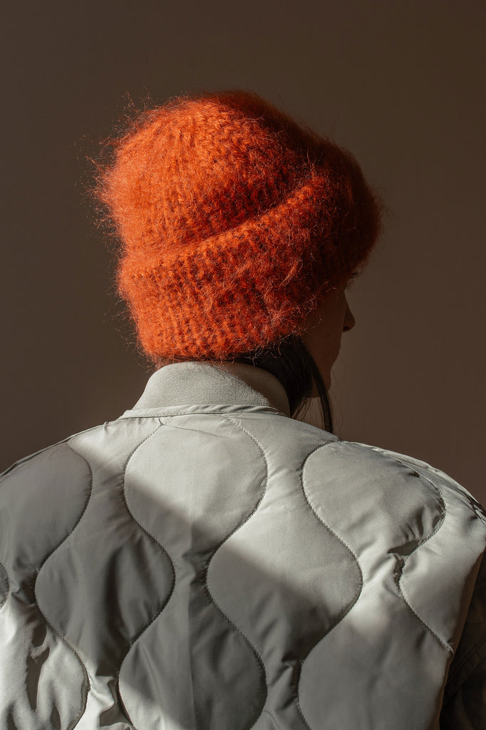 Orange brushed mohair beanie
