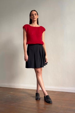 Video of the mohair wrap vest in lava red