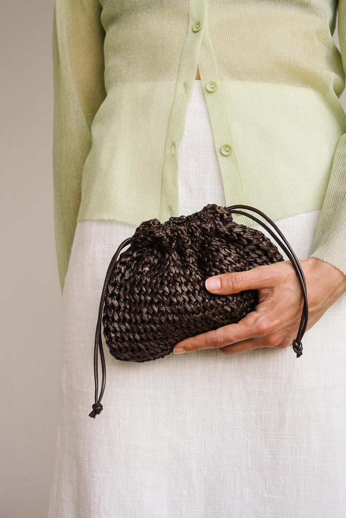 Raffia crochet clutch bag in brown color