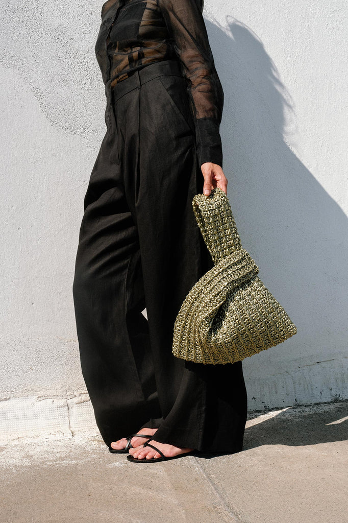 Raffia japanese knot bag in olive
