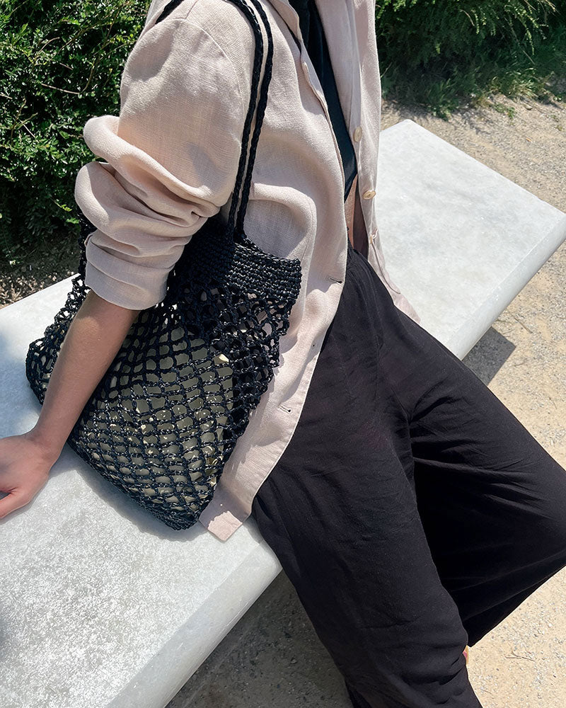 Raffia Net Bag in Tan – Plexida Knitwear