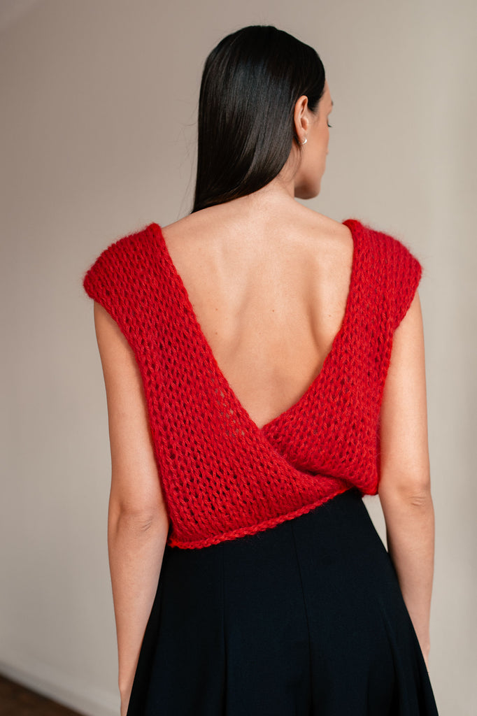 Red mohair backless knit vest